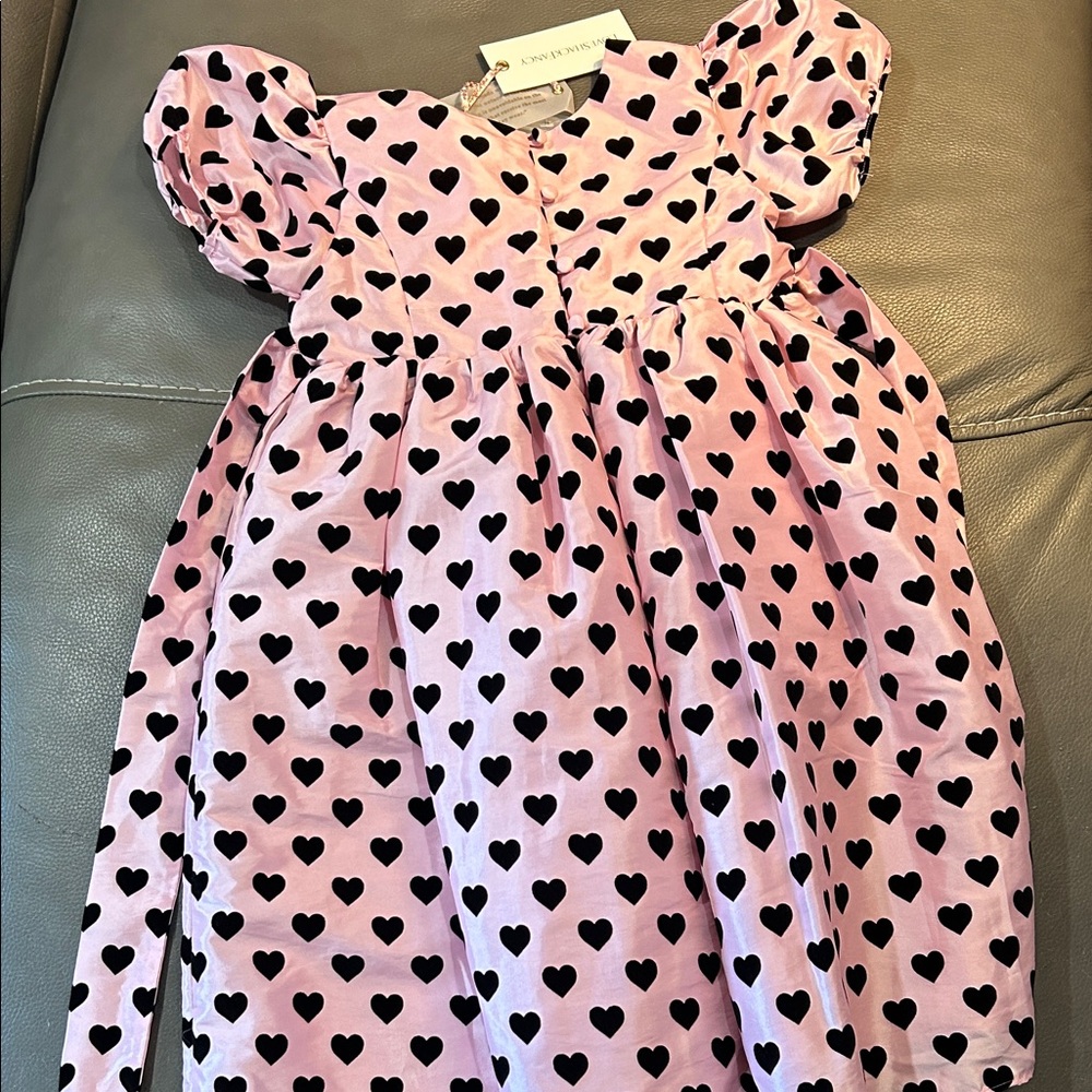 Love Shack Fancy Pink Dress with Black velvet Heart Pattern. NWT, size 5/6Y - Picture 6 of 8